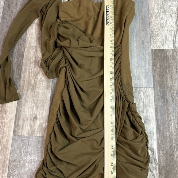 ZARA One Shoulder Sleeve Pleated Ruffled Brown Mini Dress XS - Picture 4 of 6